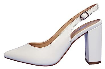 Rio Fiore Damen Pumps, Weiß, 8,5cm Blockabsatz, weiches Kunstleder, Slingpumps, 2062A-40-K-10 (White, 40 EU)