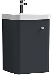 nuie COR1401 Core Modern Bathroom Wall Hung 1 Door Vanity Basin Unit with Ceramic Basin, 400mm, Soft Black