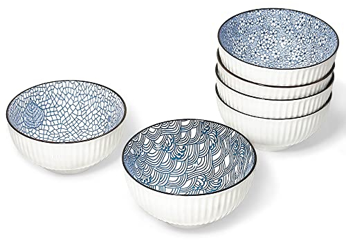 fanquare Juego de Cuencos de Porcelana de 6 Piezas - Tazones de Ensalada de 15,6cm, Cuencos de Cerámica para Sopa, Ensalada, Pasta, Helado, Fideos, Arroz