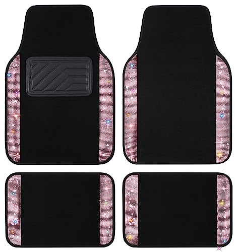 VarCozy Tapetes de Piso de Diamantes de imitación Brillantes para automóviles, tapetes de Cristal Brillante con Almohadilla Antideslizante para el talón para Mujer, 4 Alfombrillas universales de