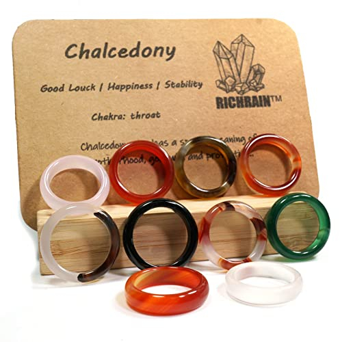 Kristallringe - Chalcedon Karneol Ringe Freundschaftsschmuck Heilsteine Selbstbewusstsein und Spiritualität, 10er-Set