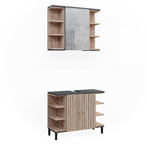 Vicco Ensemble de Meubles de Salle de Bain Aquis, Sonoma/Anthracite, 2 Parties