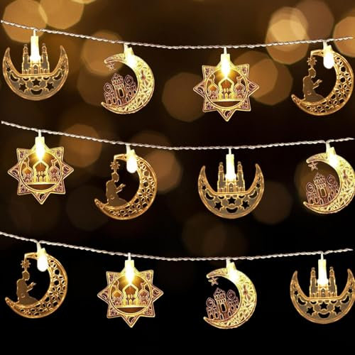 Eledreme Ramadan LED Lichterkette 3m - 20 LEDs Innen Batterie Deko für Eid Mubarak, Laterne, Festival, Party Lichtervorhang