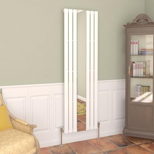 NRG Vertical Flat Panel Radiator with Mirror Designer Single Panel Mirror Bathroom Heating Radiator - 1800 x 553mm White