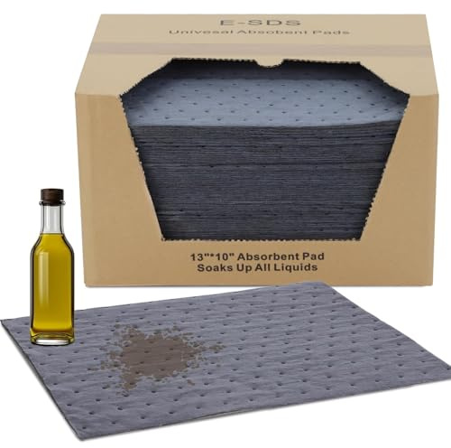 E-SDS 100 PCS Oil Absorbent Pads - 13x10 Super Oil Spills Mat for Garage, Workshop & Kitchen - Absorbing Oil, Grease, Coolant Fast - Reusable up to 5 Times & Tear-Resistant (Gray)