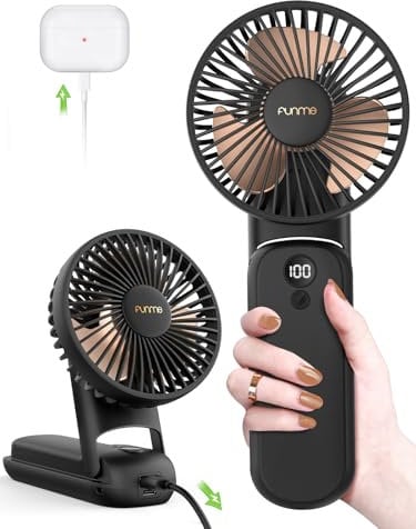 Funme® 10000 Battery Power Bank Hand Fan, Portable Personal Fan with 35 Hours/Rechargeable Strong Wind 2024 Foldable Multifunction Desk Fan Exquisite USB Fans for Travel Outdoor