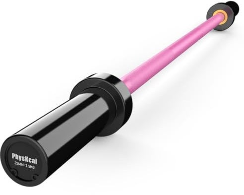 PhysKcal 4ft Straight Bar ⌀2 - Short Training Bar, Beginners & Juniors - Black & Pink
