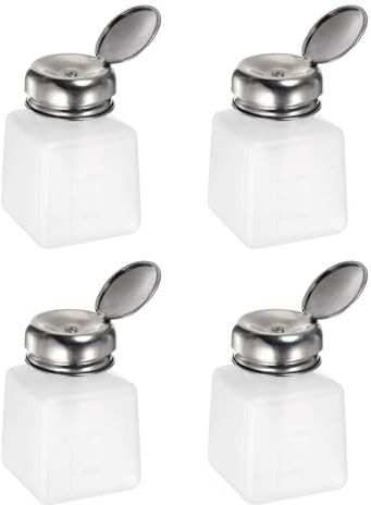 QUARKZMAN 4Pcs 100ML(3.4oz) Pompe Distributrice d'Alcool à Pression Liquide Bouteilles Vides Rechargeables pour Acétone Dissolvant Vernis à Ongles, Blanc