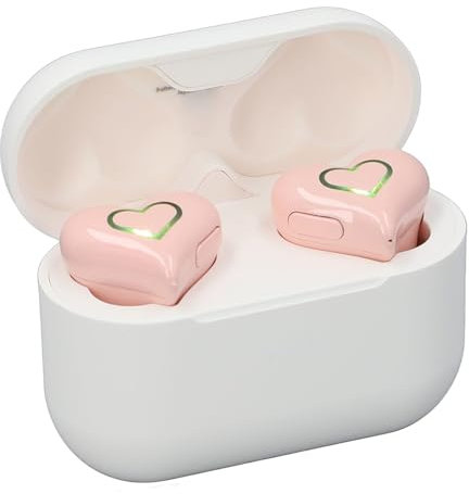 PUSOKEI Wireless Earbuds Heart Shaped, Noise Cancelling Earphones HiFi Stereo in Ear Earbuds Headphones with Color Gradient Light, Up to 20 Hours Playtime, with Charging Box (Pink1)