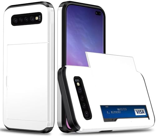Beajew Handyhülle für Samsung Galaxy S10 Plus Case Silikon, mit Kartenfach Silikon TPU Handyhülle Dünn Weiche Stoßfest Flexibel Handy Tasche Bumper Brieftasche Case, Weiß