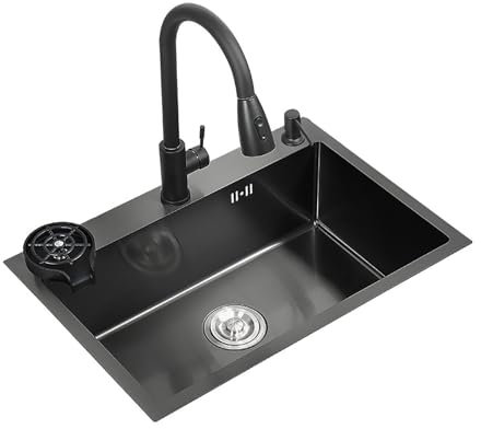 Évier de cuisine (acier inoxydable gris anthracite noir), évier de cuisine sous comptoir, évier de cuisine à 1 cuve, meuble bas (72 x 40 cm, acier inoxydable noir)