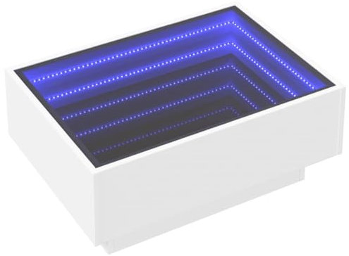 vidaXL LED Couchtisch, Beistelltisch mit LED-Infinity-Spiegel, Kaffeetisch Sofatisch für Wohnzimmer, Wohnzimmertisch, Weiß Holzwerkstoff