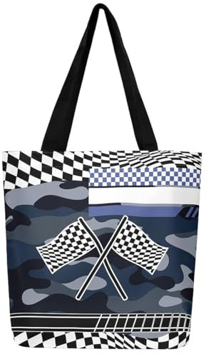 Homewish Race Car Canvas Tragetasche Racing Plaid Shopping Casual Reisetasche Cool Speed Race Auto Handtasche