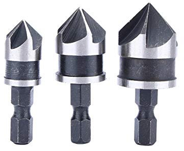 Juego de 3 Orificios de Avellanado Hexagonales de 1/4'' de 12/16/19 Mm para Brocas de Rápido de Metal y Madera, Adecuados para Hundir Orificios de 90 Grados en Madera y Metales