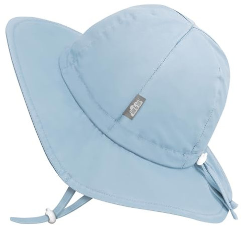 Jan & Jul Baumwoll-Sonnenhut, Faltbarer Sommerstrandhut mit Kinnriemen für Kleinkinder (L: 2-5 Jahre, Hellblau)