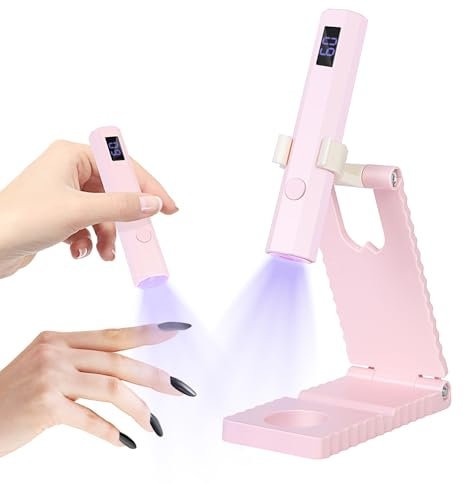 Mini UV Lampe für Gelnägel, UV Lampe für Nägel mit Ständer Wiederaufladbar, kleine UV Nagellampe Tragbar, 2 Timer-Modi Nageltrockner für Gel-Nagellack, Nagellack Trocknergerät Rosa