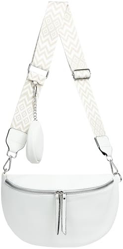 Caspar TS1076 stylische große XL Damen Crossbody Bag Bauchtasche, Farbe:weiss