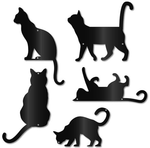 CREATCABIN 5 Stück 5 Stile Schwarze Katze Metall Wandkunst Katzen Silhouette Wanddekoration Vintage Kätzchen Tier Hängeskulptur Kunstdekoration Schilder Plakette Für Wohnzimmer Schlafzimmer Badezimmer