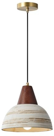 NICRX Rustikale Keramik Pendelleuchte mit Holzdetail, E27 Fassung, 150cm Kabel, Vintage Japandi Hängelampe für Esszimmer, Wohnzimmer, Schlafzimmer oder Café (23cm)