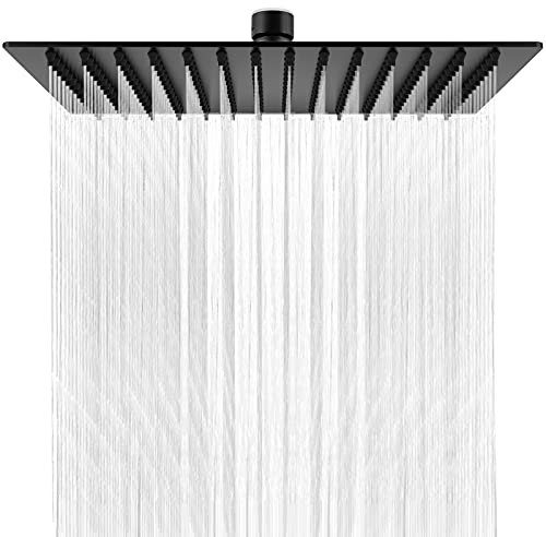 Soffione doccia a pioggia da 12 pollici, in acciaio inox 304, soffione doccia a pioggia, regolabile a 360°, con ugelli autopulenti, a risparmio energetico, quadrato, 30 x 30 cm, nero opaco
