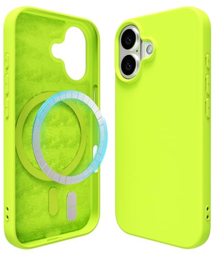 oakxco für iPhone 17 Hülle Magsafe Silikon Handyhülle Bunt, Ultra Dünn Slim Case Einfarbig Handy Hülle Mädchen, Magnetisch Induktives Laden Schutzhülle Matt Silikonhülle Glatt TPU Gummi, Neon Gelb