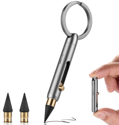 KEEPO LINK Mini porte-mine avec porte-clés et 2 pointes supplémentaires | porte-mine en titane Infinite pour un transport quotidien, bureau, extérieur, rentrée scolaire, OLP01 (Gris）