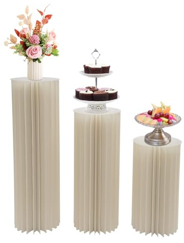 HongKKon 3PCS Hochzeit Karton Blumensäule Vasen, Karton Blumen Ständer Faltbarer Zylinder Blumenständer, 60/80/100 cm Blumenständer Dekosäule geeignet für Partei, Geburtstag, Café, Bar
