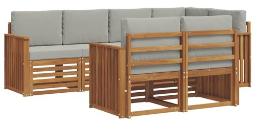 vidaXL Sofagarnituren 7 pcs Natürlich und Hellgrau Massivholz Akazie, Garten-Sofa, modernes Outdoor-Sofa, langlebige Lounge, Bequeme Terassensitze für Dein Wohnzimmer