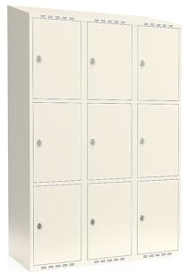 kaiserkraft | 3er-Schließfachschrank Fydor | 3 Abteile | Weiß | B 1200 mm | schräge Dachform | Vorhängeschloss