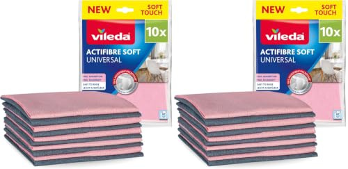 Vileda Actifibre Soft Universal, 10er Set MikrofasertüCher - streifenfreie ReinigungstüCher mit extrem hoher Saugkraft für Küchen & Bad - saugstarkes Mikrofasertuch ohne Chemie - Rosa & Grau