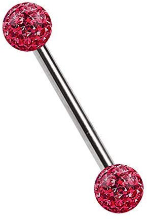 Titan Brustpiercing Schmuck Stab 1,6 x 16 mm mit Zwei Epoxy Kugeln in rot