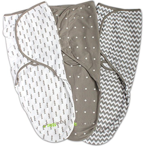 Ganzkörper PUCKSACK für Neugeborene und Babys aus 100% weicher Baumwolle von Ziggy Baby - 3er Pack - Einstellbares Wickeltuch/Einschlagdecke für Säuglinge von 3 bis 6 Kilo - grün und weiß