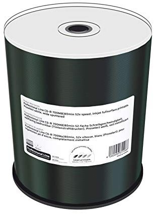 MediaRange Line CD-R 700Mb|80Min 52-fache Schreibgeschwindigkeit, vollflächig bedruckbar (Tintenstrahldrucker), Proselect Weiß, voll Metallisiert, 100er Cakebox