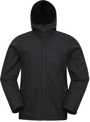Mountain Warehouse Exodus Mens Printed Softshell Jacket - Windproof Shell, Water Resistant Rain Coat, Bonded Fabric, Adjustable Fit - Spring Summer, Travelling Charcoal (Printed) XL