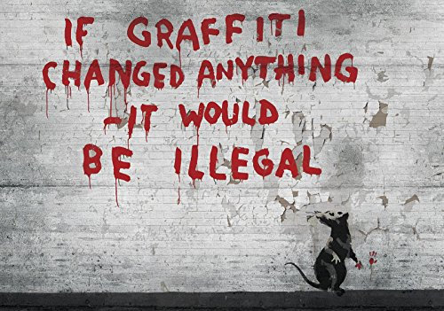 ForWall Fototapete Vlies - Tapete Moderne Wanddeko Ratte und Wand Schreiben Banksy VEXXXL (416cm. x 254cm.) AMF3025VEXXXL Wandtapete Design Tapete Wohnzimmer Schlafzimmer