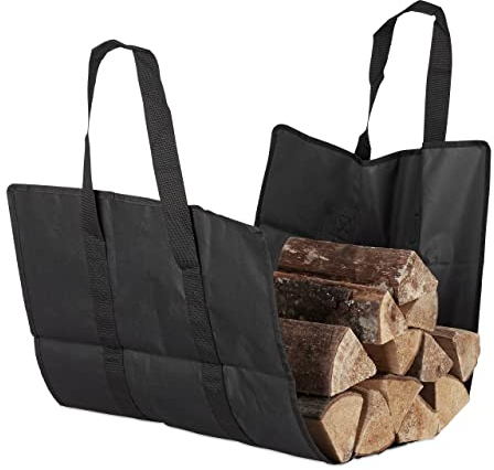 Relaxdays Sac de Bois pour cheminées Ouvert, Lot de 2, en Polyester, Panier de bûches Portable, Pliable, résistant, Noir