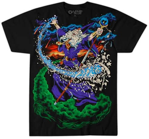 Liquid Blue Unisex-Erwachsene Vintage Wizard Jumbo Fantasy Print Short Sleeve T-Shirt, schwarz, XX-Large