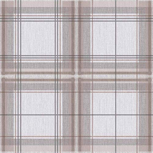 Arthouse Woven Check Tartan Effect Textured Faux Fabric Wallpaper 942300
