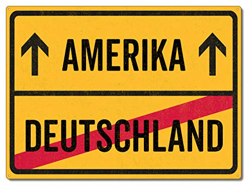 Schilderkönig Metallschild 28x20cm - Deutschland Amerika - Schild für USA Auswanderer wetterfestes Ortsschild Ortstafel Abschiedsgeschenk