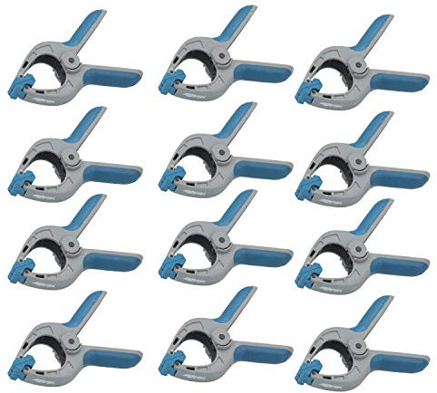 Ferrestock FSKPRS102 12pcs pinzas de sujeción con resorte, mango antideslizante, mandíbulas giratorias, muelle extra fuerte, apertura máxima 65mm, profundidad 65mm