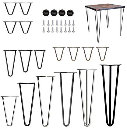 Lot de 4 épingles à cheveux Pieds de table Pieds de meuble Pied de table Barre à cheveux Longueur 25 cm 2 entretoises Épaisseur 10 mm Noir Pieds à épingles à cheveux DIY avec protègesol antidérapant