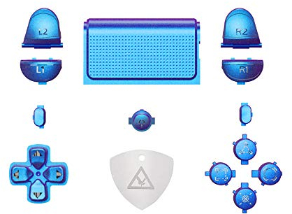 eXtremeRate DIY-Symbol Knöpfe Set für ps4 Controller JDM-040 050 055, Ersatz D-Pad/Triggers/Touchpad/ps/Share/Option Buttons Tasten für ps4 DTFS LED Kit-Controller Nicht enthalten(Lila Blau)