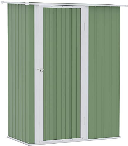 Outsunny 5ft x 3ft Metal Garden Storage Shed, Outdoor Tool Shed with Sloped Roof, Lockable Door for Tools, Equipment, Light Green
