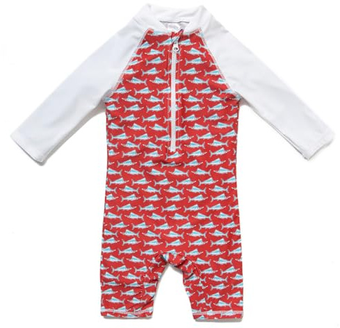 BONVERANO Traje baño bebé protección Solar UPF 50+ Cierre Cremallera (Rojo, 12-18 Meses)