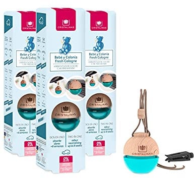 Cristalinas Car Air Fresheners Fresh Cologne Scent, Pack Of 3 - Odour Neutralising 2 in 1 Air Fresheners for Cars, Essential Oils Car Air Freshener Scent for Men & Women lasts upto 8 weeks