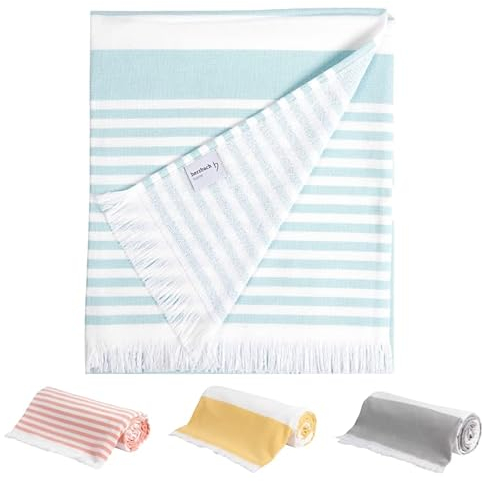 herzbach home Strandtuch Saunatuch Hamamtuch 100 x 170 cm 100% Baumwolle (Azul)