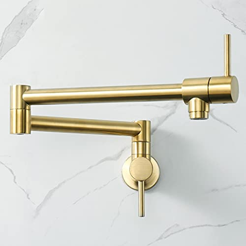 HAIYUNDA Robinet de remplissage de casserole pliable, robinet de cuisine mural en laiton massif, bras oscillant pliable, doré brossé, robinet d'évier de cuisine moderne, pliable et extensible avec