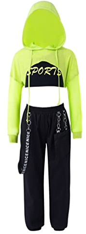 iiniim Mädchen Sport Set Langarmshirt Crop Tops + Sport BH Bustier + Cargohose Kinder Sport Trikot Hip Hop Kleidung Street Dance Outfits Gr.98-176 A Minzgrün A 146-152