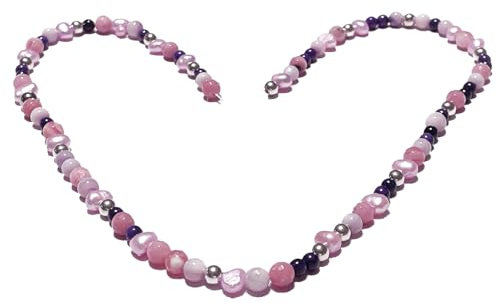 Rhodochrosit Perle Jaspis Silber Edelsteinkette Halskette Collier rosa violett DisplayLength 50