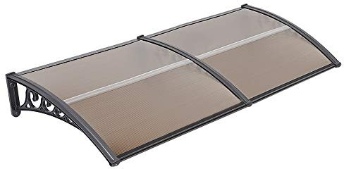 HUOLE Auvent de Porte d'entrée Toit Marquise en Polycarbonate Porte Résistante Toit Abri Protection Contre La Pluie et UV,Marquise Porte d'Entree Terrasse Toit Abri Protection (100 * 300cm-brun)